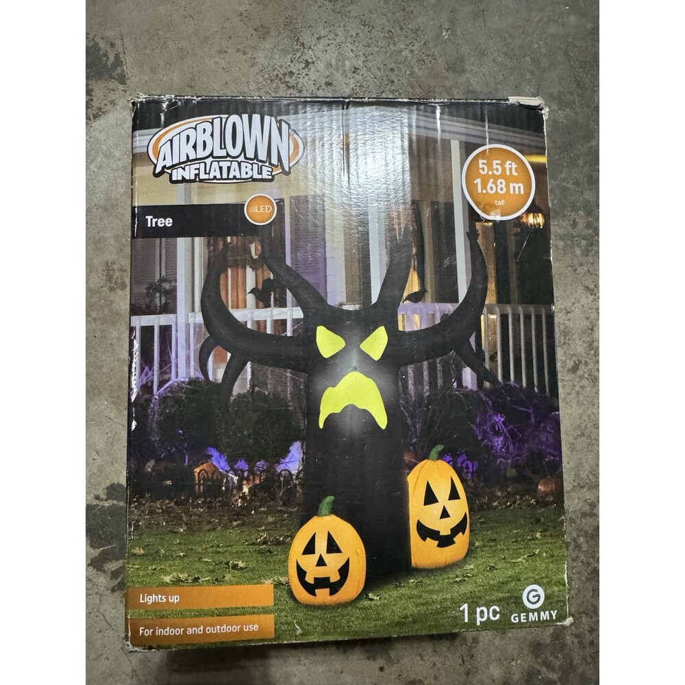 Gemmy Airblown Inflatable Light-up Halloween Scary Haunted Tree Pumpkins 5.5 Ft